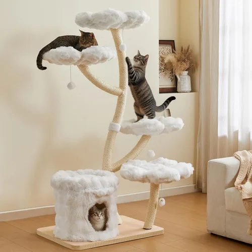 Miniatura 10 de Torre de Árbol para Gatos Moderna de 53" - Condominio para Gatos de Varios Niveles con Postes para Rascar para Gatos Pequeños y Grandes
