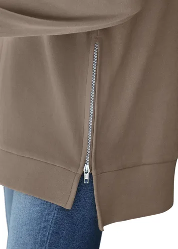Miniatura 5 de WIHOLL Sudadera ligera de gran tamaño para mujer con cremallera lateral y cuello redondo suave, manga larga, moda 2024