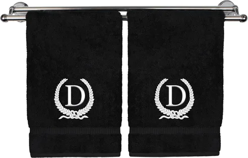 Miniatura 75 de Toalla de mano con monograma, regalo personalizado, 16 x 30 pulgadas, diseño de corona dorada bordada con letra blanca en toalla negra, extra