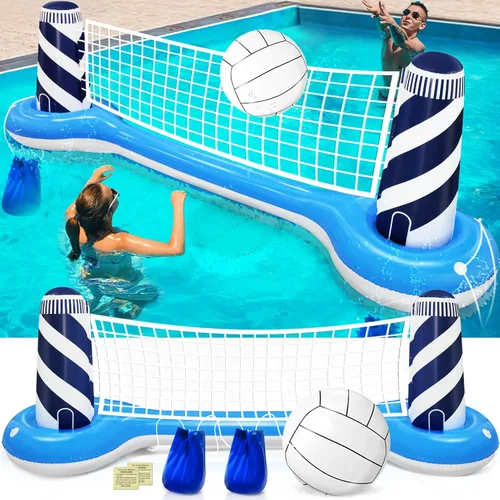 Miniatura 8 de Juego de flotador inflable de red de voleibol con pelota de playa de 19 pulgadas, diseño de faro, juguetes flotantes para deportes acuáticos