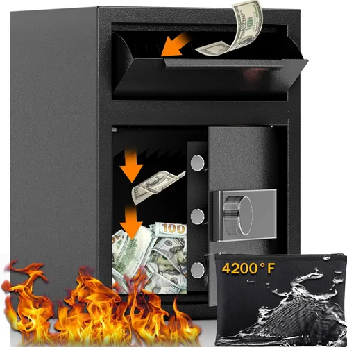 Caja fuerte de depósito ignífuga de 2.0 pies cúbicos, caja de seguridad con ranura de depósito frontal y cerradura con combinación digital y
