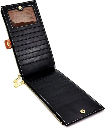 Miniatura 3 de ANDOILT - Cartera de cuero genuino para mujer con bloqueo RFID para tarjeta de crédito con cremallera