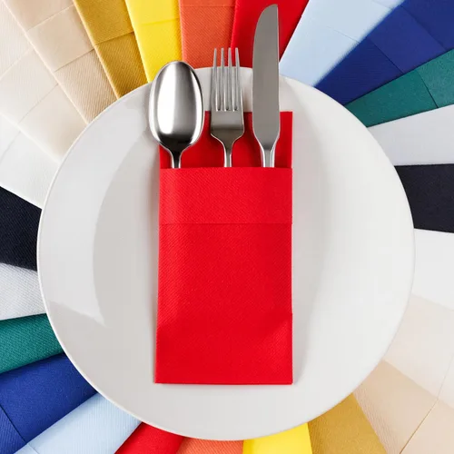 Miniatura 16 de Servilletas de bolsillo American Homesttead, paquete de 50 unidades, 15.75 x 15.75 pulgadas, papel de lino con tacto airlaid, plegadas con bolsillo