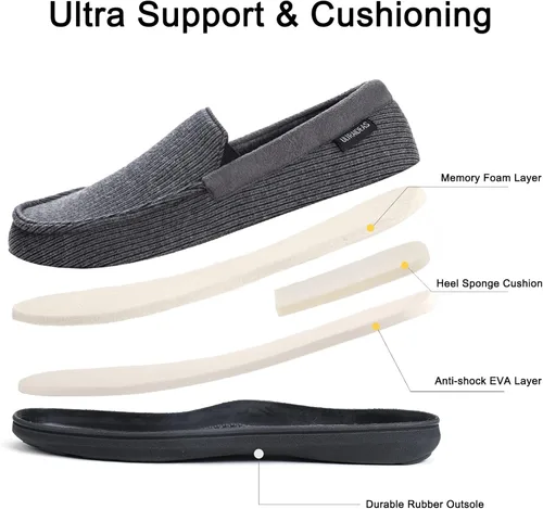 Miniatura 8 de ULTRAIDEAS Pantuflas Carver para hombre, mocasín, zapatos de casa con espuma viscoelástica