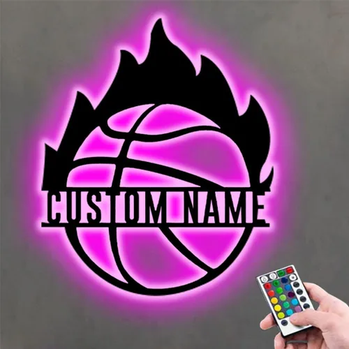 Lámpara de noche personalizada con nombre de baloncesto, letrero de metal de 16 colores, luces de neón, decoración de pared, regalos de cumpleaños