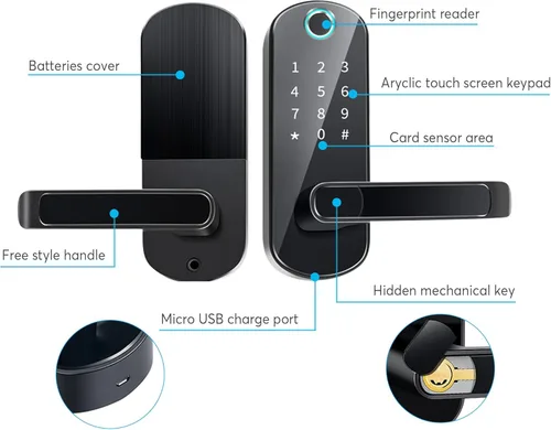 Miniatura 9 de TTLock Smart Lock - Cerradura automática de entrada sin llave con Bluetooth con huella digital y pantalla táctil para puerta delantera, oficina