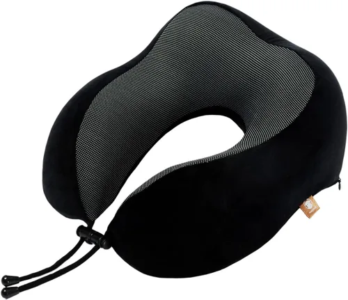 Miniatura 3 de Almohada de viaje de espuma viscoelástica, almohada para el cuello con soporte de cabeza de 360 grados, cómoda ideal para dormir en avión, Negro