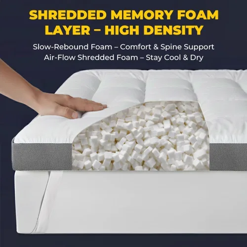Miniatura 4 de HYPREST Twin XL Mattress Topper, 4 Inch Cooling Cotton Pillow Top with 2000 GSM Shredded Memory Foam Dorm- Soft & Supportive for Back Pain