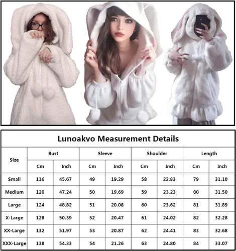 Miniatura 4 de Sudadera con capucha para mujer, con orejas de conejo, de manga larga, mullida, con capucha y abrigos