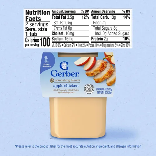 Miniatura 2 de Gerber Baby Food 2nd Foods, cena, puré de pollo con manzana, tubos de 4 onzas, paquete de 2 (paquete de 8)