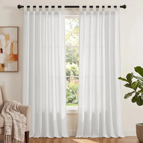 Miniatura 16 de PrinceDeco Cortinas de Lino de 63 Pulgadas de Largo con Trabillas Superiores Paneles de Tratamientos para Ventanas Semi Transparentes de Filtrado