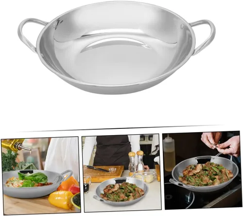 Miniatura 8 de BESTonZON Wok de acero inoxidable de doble mango para olla caliente y freír wok doméstico resistente al calor y anti-quemaduras accesorio de cocina