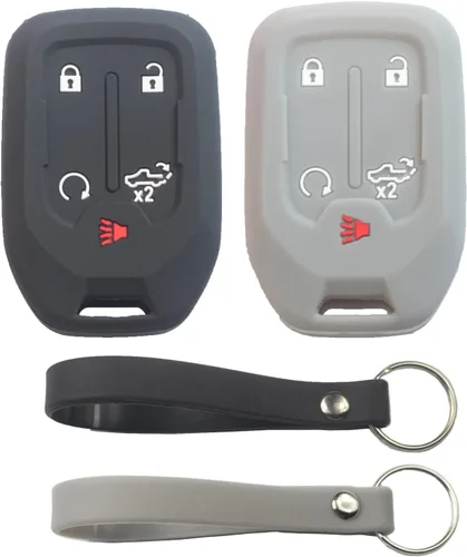 2 fundas para llavero de 5 botones compatibles con Chevy Silverado, Gris negro, Pequeño