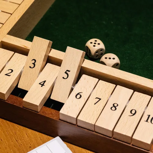 Miniatura 6 de Juego de dados Shut The Box de 11.8 pulgadas, juego de mesa de madera para 2-4 jugadores, juego de mesa clásico para cerrar la caja