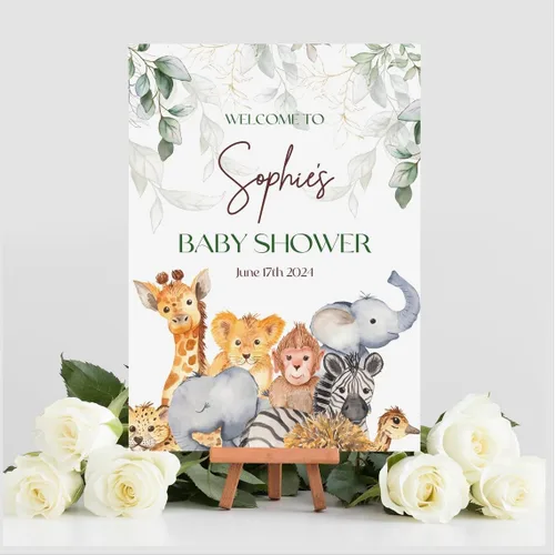 Miniatura 14 de Cartel de bienvenida de baby shower, cartel de bienvenida editable con texto en inglés "It's a Girl Woodland", letrero de bienvenida de baby shower