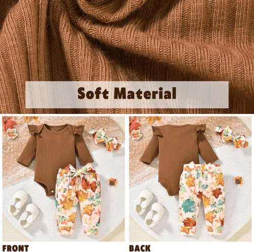 Miniatura 10 de Aalizzwell Conjunto de mameluco acanalado para bebé recién nacido prematuro para otoño e invierno