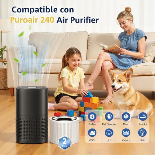 Miniatura 5 de 240 Filter Replacement Compatible with Puroair 240 Air Purifier, 3-IN-1 240 Air Filter for Puro, High-efficiency Activated Carbon, 2 Pack, White