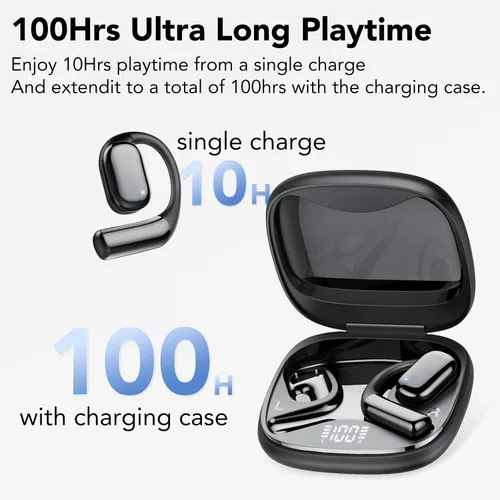 Miniatura 3 de Auriculares de oreja abierta, auriculares inalámbricos verdaderos, graves intensos, llamadas claras, tiempo de reproducción de 42 horas, auriculares