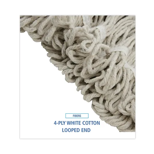 Miniatura 4 de Boardwalk BWK424CCT 24 oz. Pro Loop Web/Tailband Algodón Wet Mop Head - Blanco (12/Cartón)