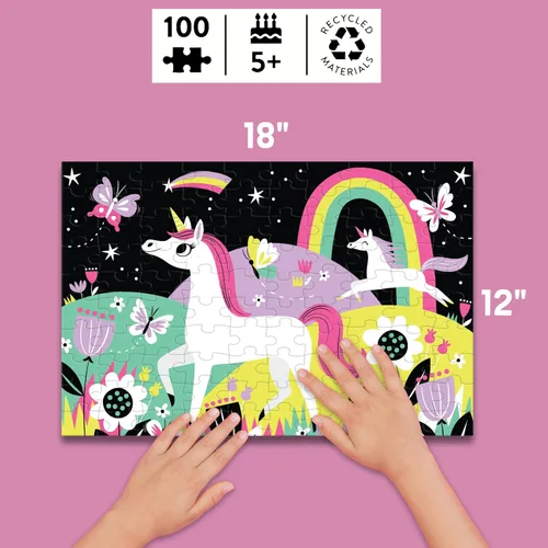 Miniatura 4 de Mudpuppy Unicornios – Rompecabezas de 100 piezas que brillan en la oscuridad con una escena maravillosa de unicornios mágicos y detalles ocultos