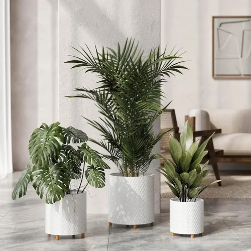 Miniatura 8 de EverNest Claire Modern Maceta de interior con soporte de madera, patrón blanco, 8 pulgadas, SelectBase, estilo moderno neutro de mediados de siglo
