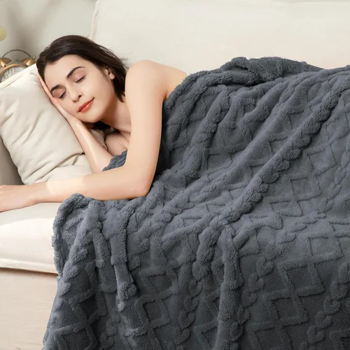 Miniatura 4 de Aganear Manta Gemela – Diseño elegante 3D, manta ligera portátil de lujo súper suave, esponjosa, cálida, acogedora, mullida para sofá, sala de Gris