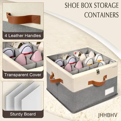Miniatura 4 de Organizador de zapatos para armario, contenedores de almacenamiento ajustables para zapatos, grandes contenedores plegables de almacenamiento