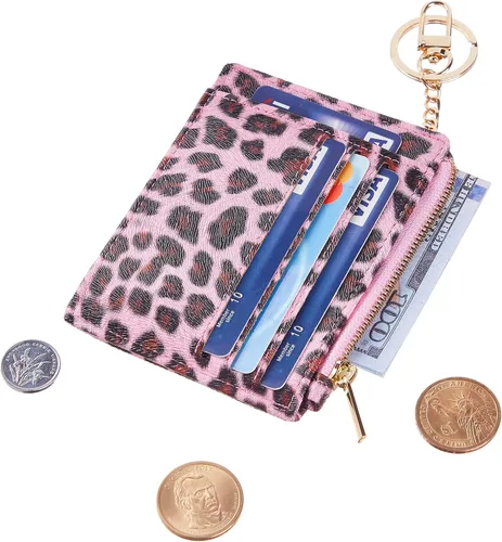 Miniatura 2 de Sodsay Estuche para tarjetas, cartera delgada con bolsillo frontal, para mujer, sujetatarjetas con llavero