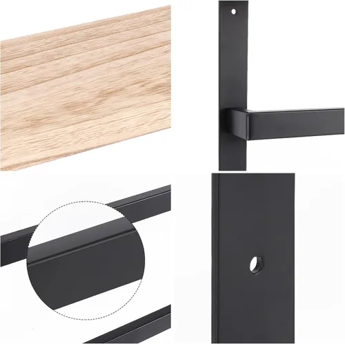 Miniatura 6 de NearMoon Toallero colgante para baño, toallero de metal grueso con estante de madera, almacenamiento de barra de toallas de 3 niveles, colgadores