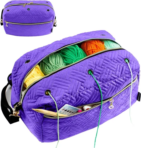 Miniatura 14 de MYBAGZING Organizador de bolsas de ganchillo - Bolsa de tejer - Organizador de almacenamiento de hilo - Bolsa de hilo para ganchillo - Soporte