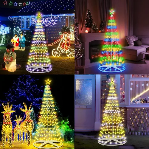Miniatura 7 de Árbol de Navidad iluminado con conos, 250 luces LED de 1.8 m con 11 modos de iluminación, temporizador, control remoto, árbol artificial de Navidad
