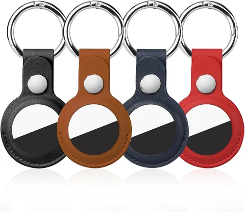 Paquete de 4 soportes para Airtag, para llavero de AirTag, piel sintética para funda Airtag, Air Tagsmate para equipaje, viene con anillo de metal a