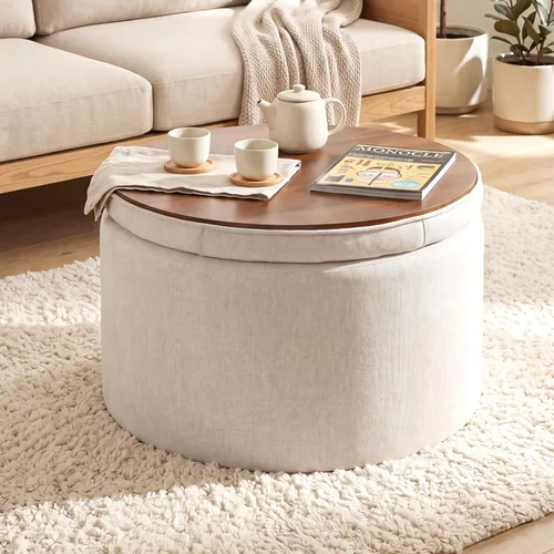Miniatura 10 de Homebeez Otomana redonda de terciopelo de 24.8 pulgadas, reposapiés con botones copetudos, mesa de centro para sala de estar, color negro