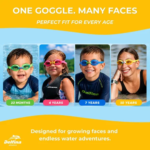 Miniatura 2 de Delfina Gafas de natación para niños de 2 a 7 años, cómodas, sin fugas, antivaho para niños para nadar Amarillo y azul