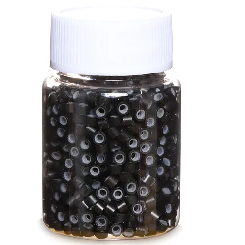 1000 unidades de cuentas de extensiones de pelo de oropel de 4 mm, micro anillos de eslabones con forro de silicona, cuentas de hada para Negro