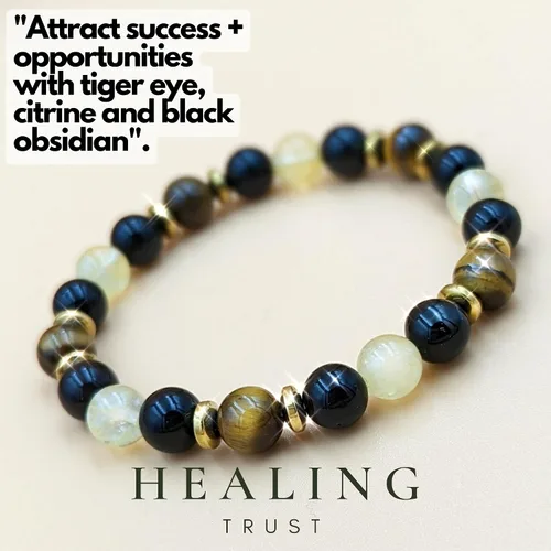 Miniatura 3 de Confianza curativa Pulsera de citrino, pulsera de ojo de tigre, pulsera de riqueza de obsidiana negra Feng Shui para mujeres y hombres, espaciadores
