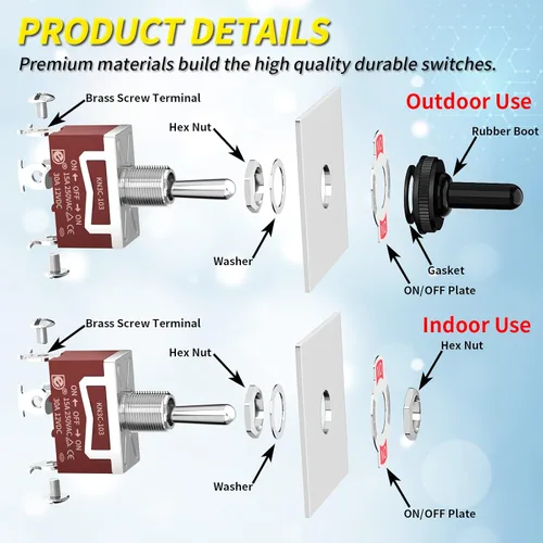 Miniatura 5 de Joinfworld Interruptor de Palanca Impermeable 12V DC 30A Encendido Apagado Encendido 3 Vías SPDT 12 Voltios Interruptor de Palanca Marino