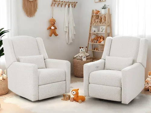 Miniatura 11 de Silla reclinable eléctrica giratoria, planeador grande para guardería con puerto de carga USB, mecedora tapizada de felpilla para dormitorio