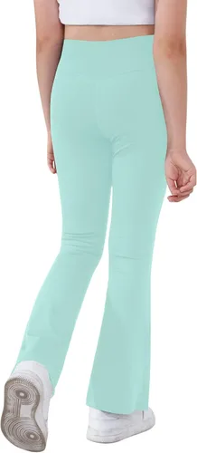 Miniatura 37 de Pantalones de yoga para niñas, cintura cruzada, pierna ancha, pantalones acampanados de entrenamiento de cintura alta