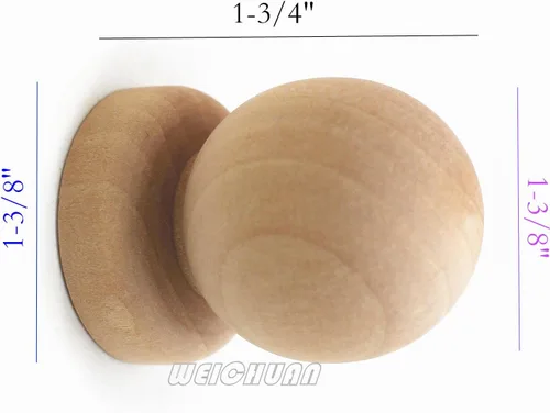Miniatura 2 de WEICHUAN 10 tiradores de bola con forma de base, de madera sin terminar, pomos de cajones – tiradores para cajones de muebles de gabinete