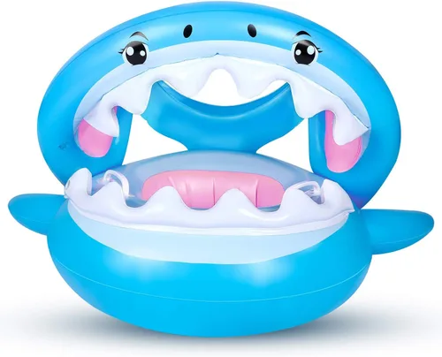 Miniatura 7 de Flotador de piscina para bebés con toldo inflable de tiburón para niños de 6 a 36 meses
