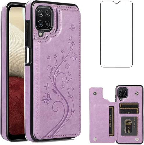 Miniatura 8 de Asuwish Funda de teléfono para Samsung Galaxy A12 con protector de pantalla de vidrio templado, tarjetero con soporte para tarjetero, soporte
