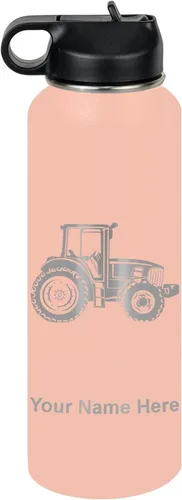 Miniatura 29 de LaserGram Botella de agua personalizada, tractor agrícola, acero inoxidable de doble pared aislada al vacío con popote superior, regalo grabado