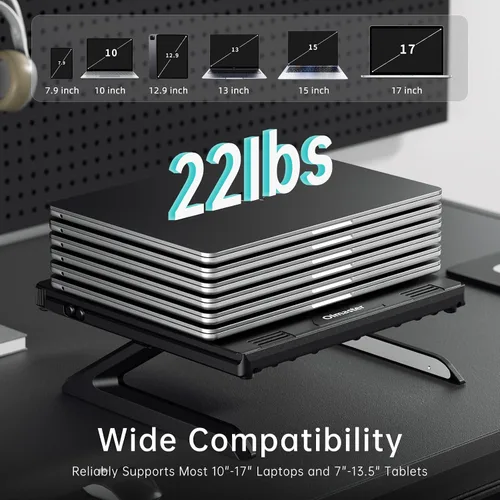 Miniatura 3 de OImaster Soporte ergonómico ajustable y plegable para computadora portátil con ventilación térmica, soporte elevador para laptop compatible