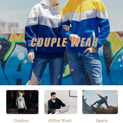 Miniatura 6 de Gesean Sudadera con capucha, de manga larga, para hombre, diseño de bloque de color, estilo informal, con bolsillo