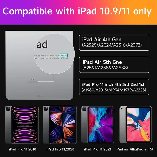 Miniatura 2 de HOU Funda de teclado para iPad Air de 11 pulgadas 2025 (M3)/2024 (M2) y iPad Pro de 11 pulgadas (4ª/3ª/2ª/1ª) generación 2022, funda para iPad Air