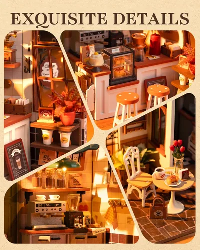 Miniatura 4 de Rolife - Kit de casa de muñecas en miniatura, cafetería, kits de casa de muñecas en miniatura para adultos, modelo de casa de madera con luces LED
