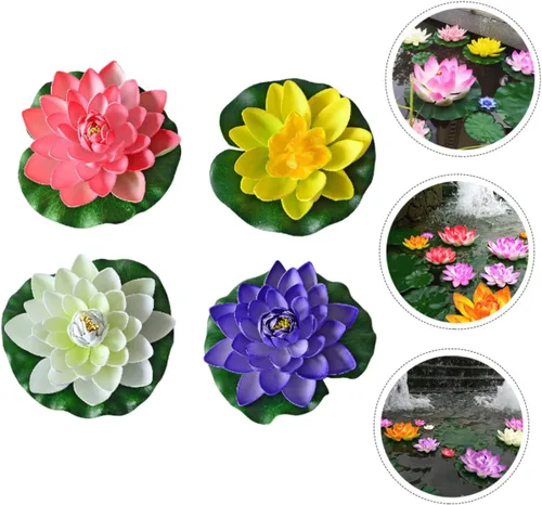Miniatura 5 de Yardwe Flores de loto flotantes artificiales para decoración de agua simulada de estanque fáciles de instalar
