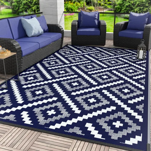 Miniatura 55 de GENIMO Alfombra de exterior impermeable de 5 x 8 pies, alfombras reversibles, alfombra de área, alfombra de plástico para exteriores, alfombra Negro