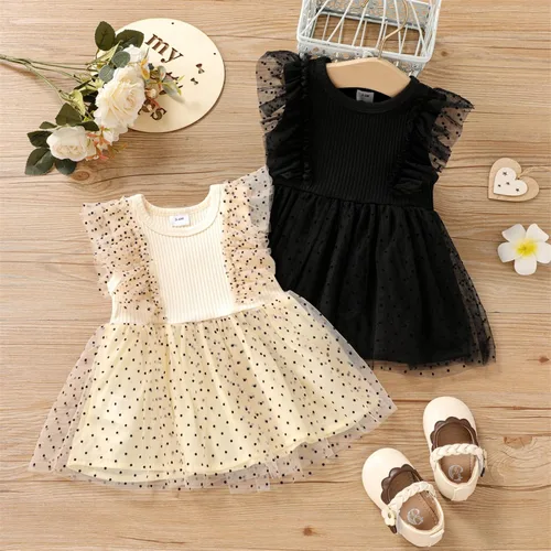 Miniatura 7 de Vestido de princesa 100 % algodón sin mangas tutú vestido de verano para niñas pequeñas, vestido de malla con volantes 3M-3Y